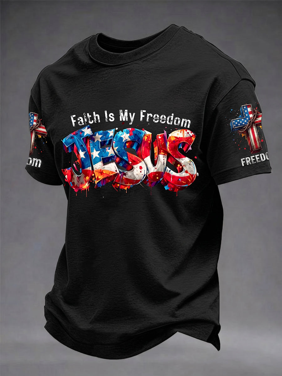 Men's Christian Jesus Freedom Cross Short Sleeve T-shirt