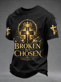 Men's Christian Cross Broken But Chosen Print Tee