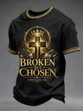 Men's Christian Cross Broken But Chosen Print Tee