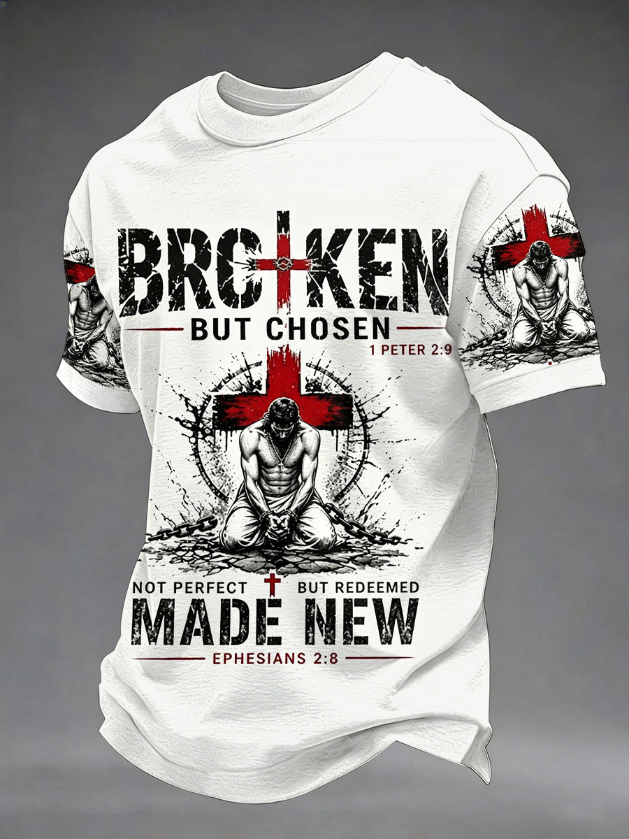 Men's Christian Cross Broken But Chosen Print Tee
