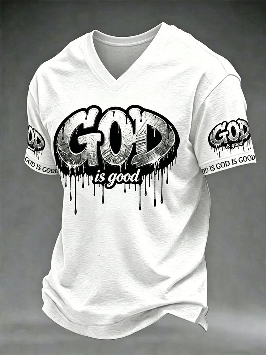 Men's Christian God Is Good Cross Short Sleeve V-neck T-shirt