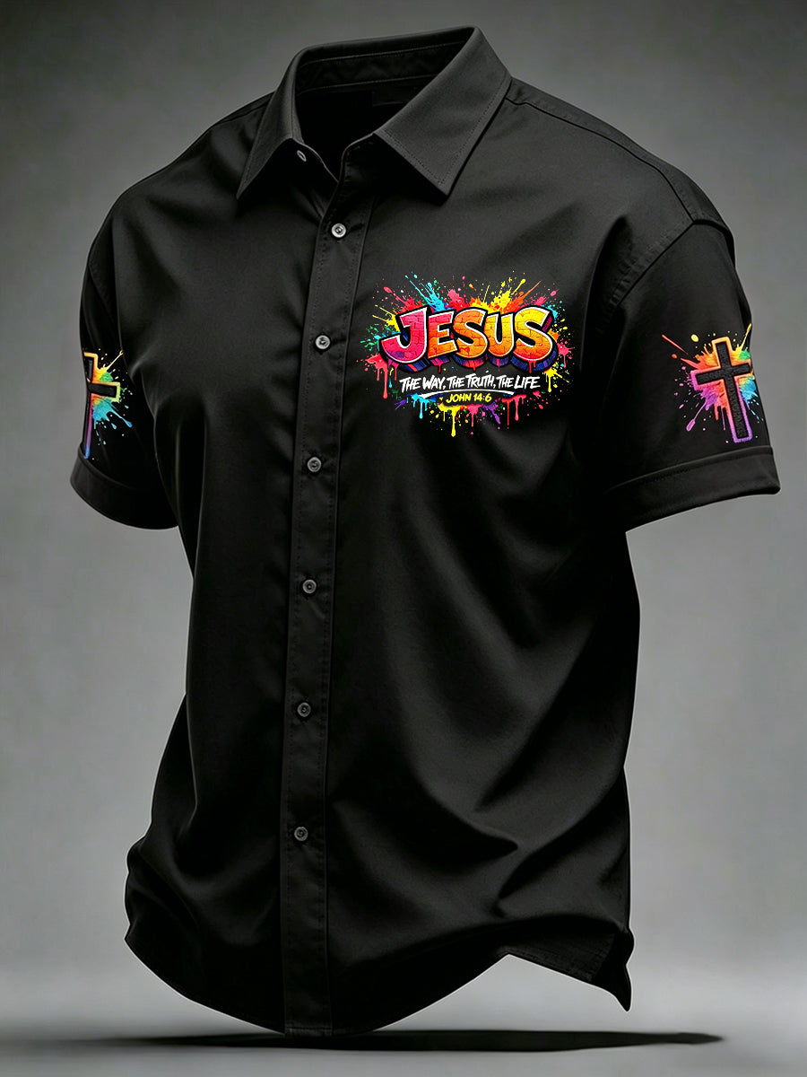 Men's Christian Jesus Cross Short Sleeve Shirt
