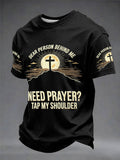 Men's"Need Preyer? Tap My Shoulder"Art Embroidery Print Unisex Casual T-shirt