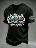 Men's Christian Jesus Cross Short Sleeve V-neck T-shirt