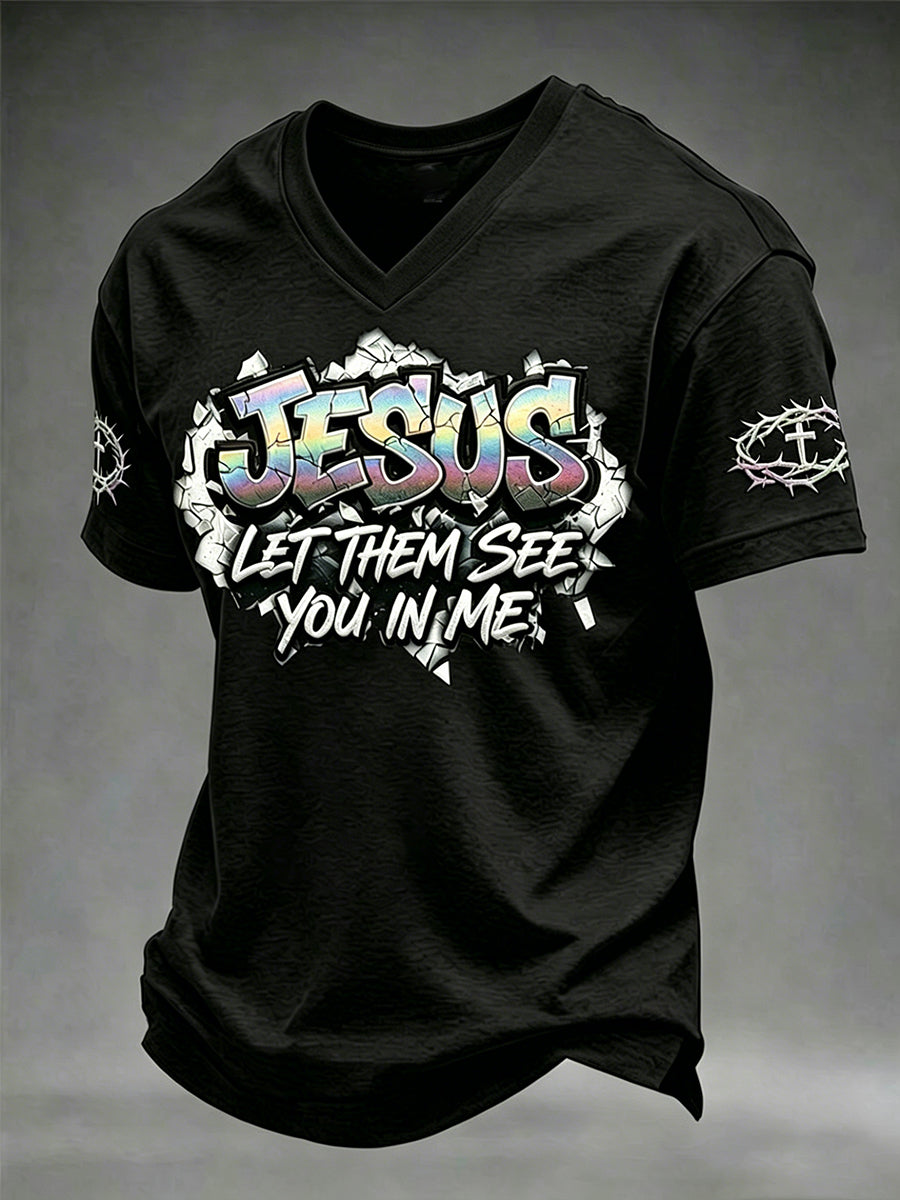 Men's Christian Jesus Cross Short Sleeve V-neck T-shirt