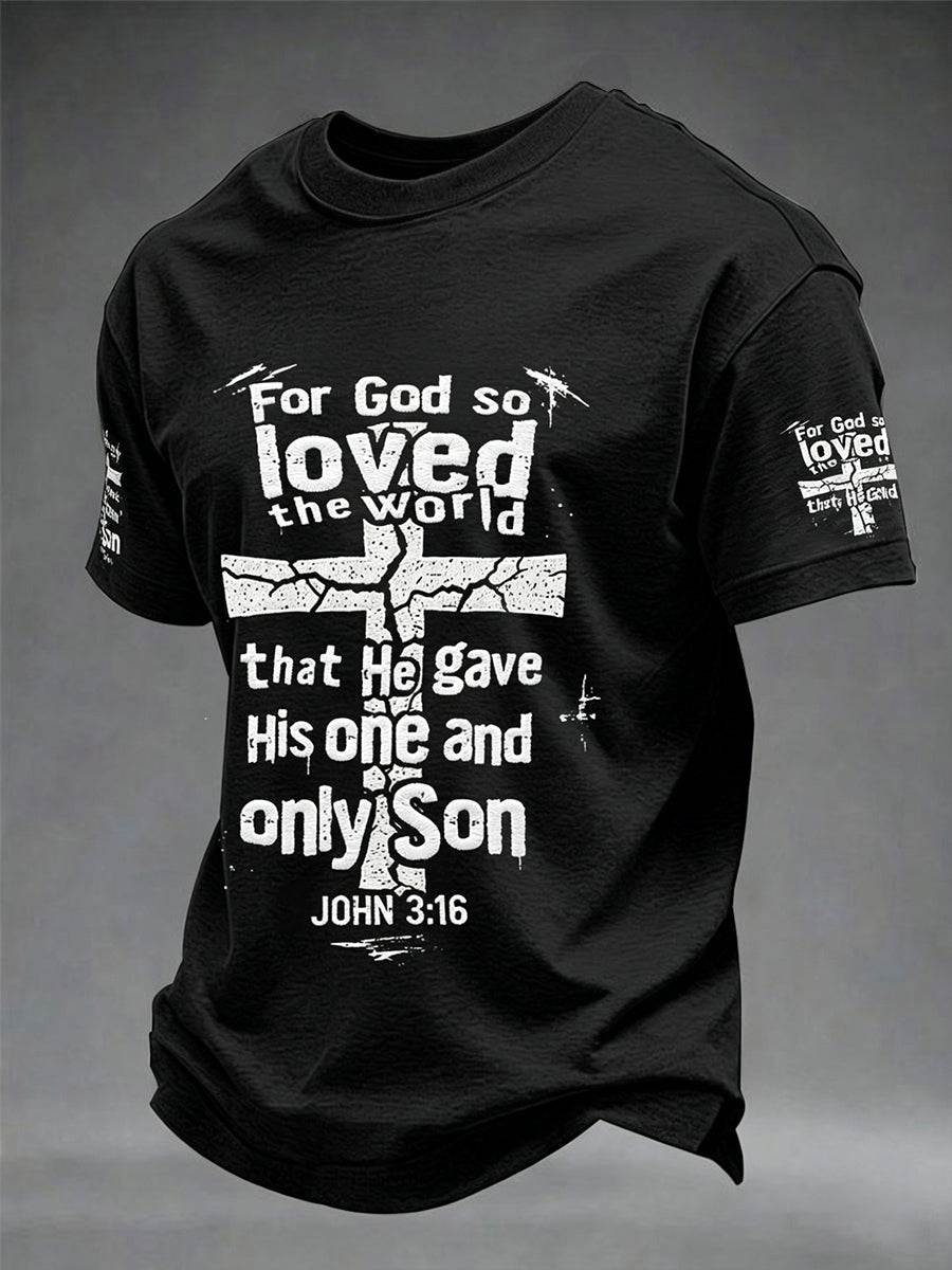 Men's Christian For God So Loved The World Cross Short Sleeve O-neck T-shirt