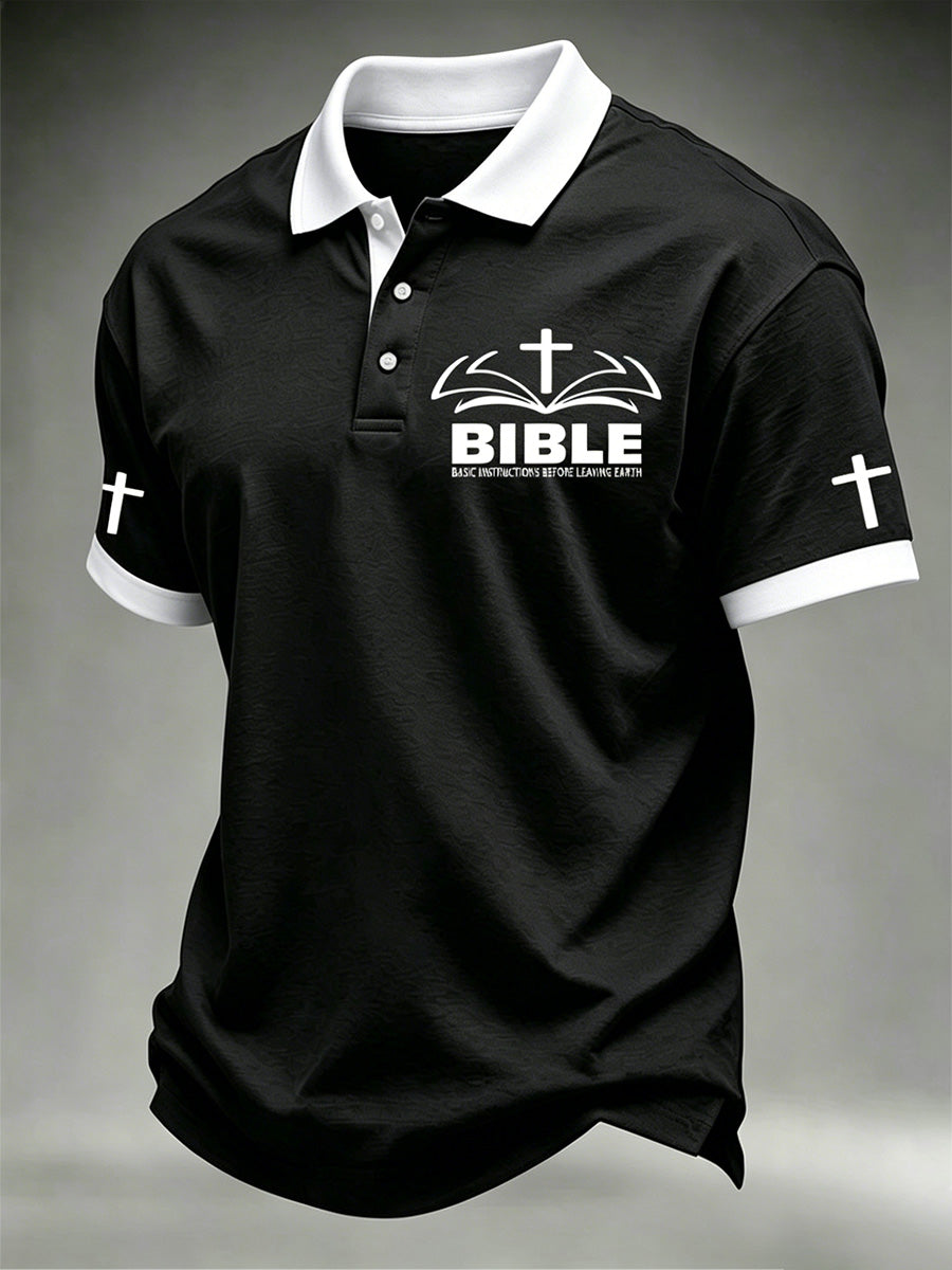 Polo homme imprimé croix chrétienne