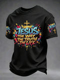 Herren T-Shirt mit Aufschrift „Christian Jesus The Way the Truth The Life John 14:6 Cross“, Kurzarm