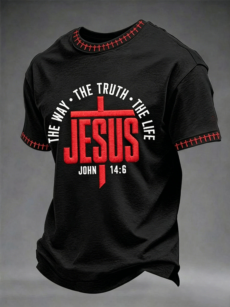Herren T-Shirt mit Aufschrift „Christian Jesus The Way the Truth The Life John 14:6 Cross“, Kurzarm