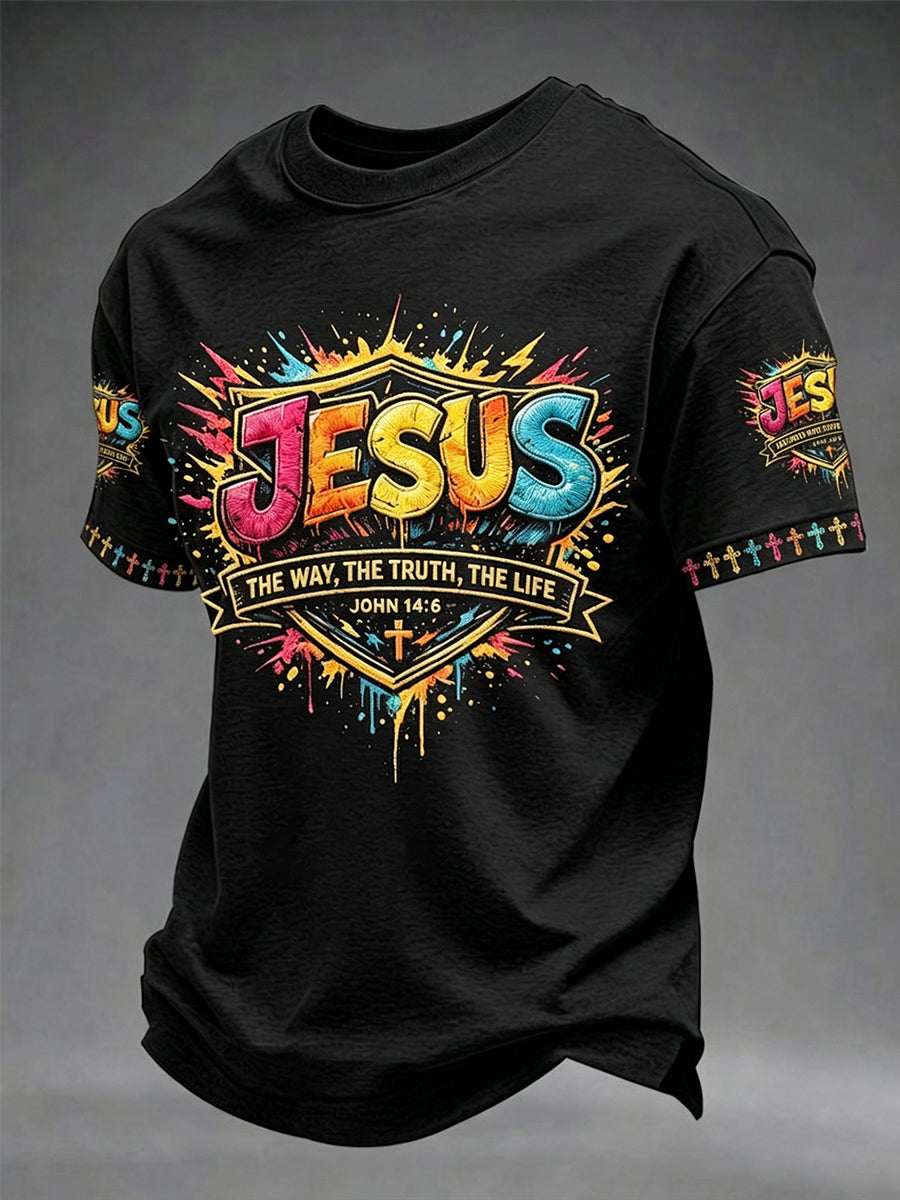 Men's Christian Jesus The Way the Truth The Life John 14:6 Cross Short Sleeve T-shirt
