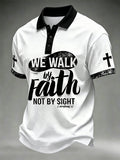 Men's Christian Cross We Walk By Faith Not By Sight Print Polo