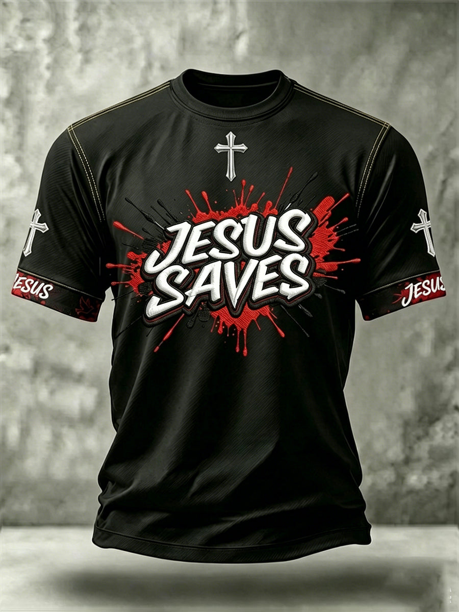 Men's Christian Jesus Saves Cross Short Sleeve T-shirt