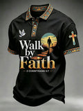 Men's Christian Cross Walk By Faith Not By Sight Print Polo