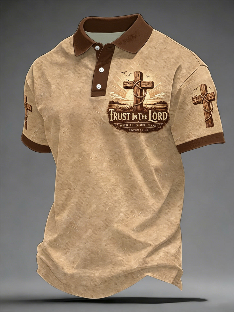 Men's Christian Cross Print Polo