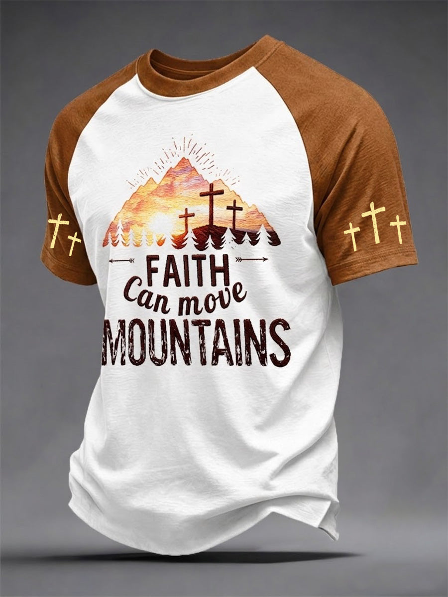 Men's Christian Cross Faith Can Move Mountains Print Tee