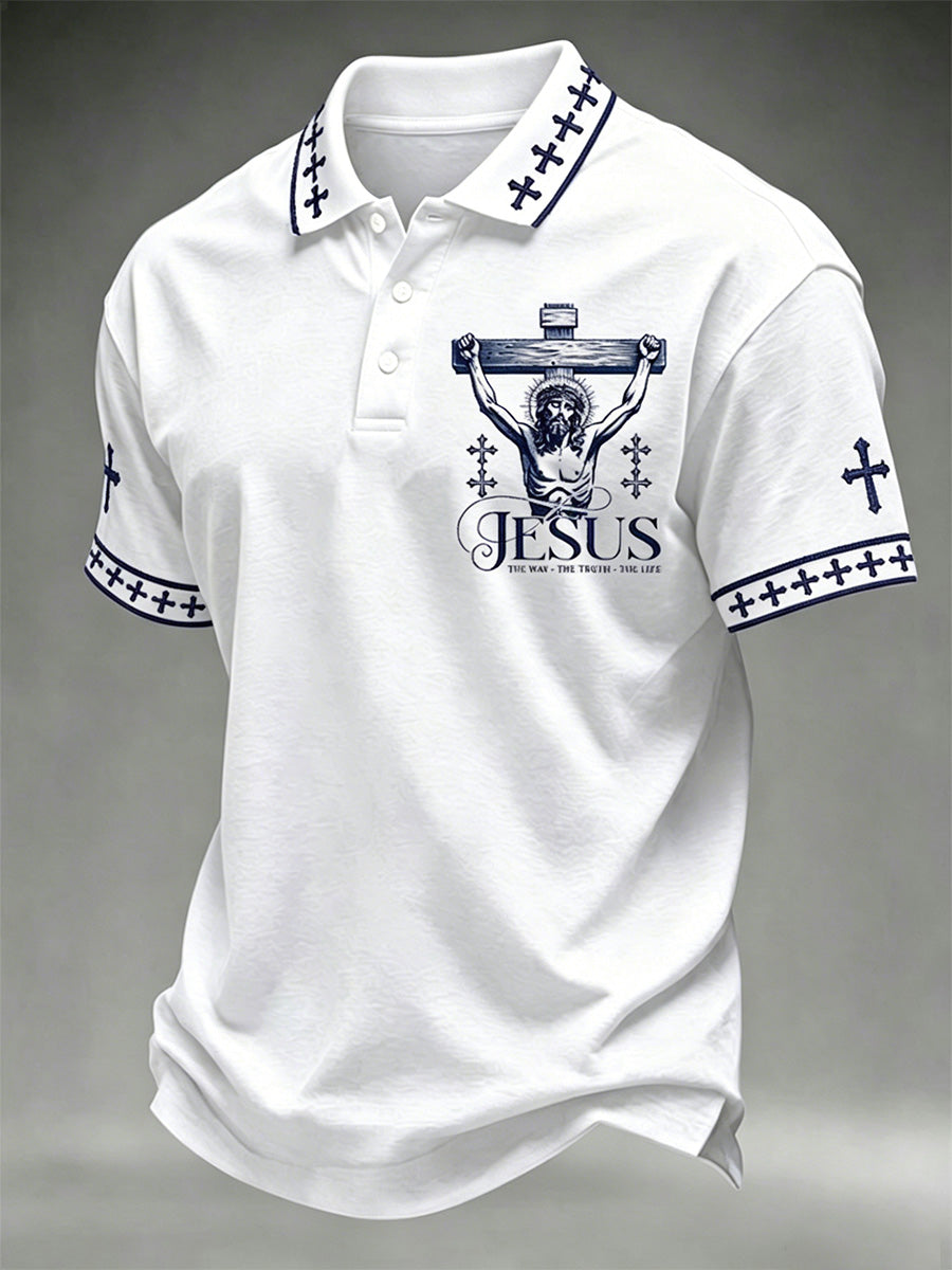 Men's Christian Cross The Way The Truth The Life Print Polo