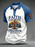 Men's  Christian Cross Faith Can Move Mountains Print Polo