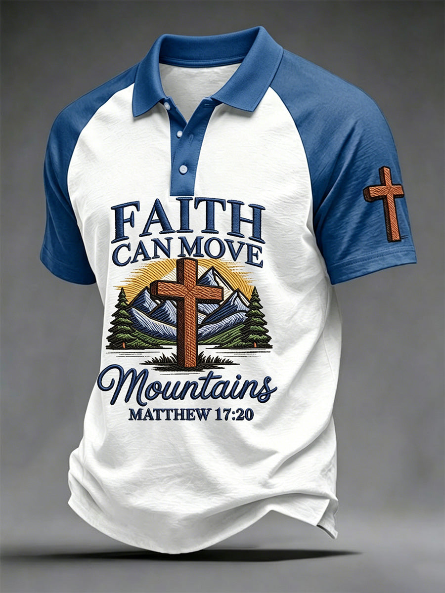 Men's  Christian Cross Faith Can Move Mountains Print Polo