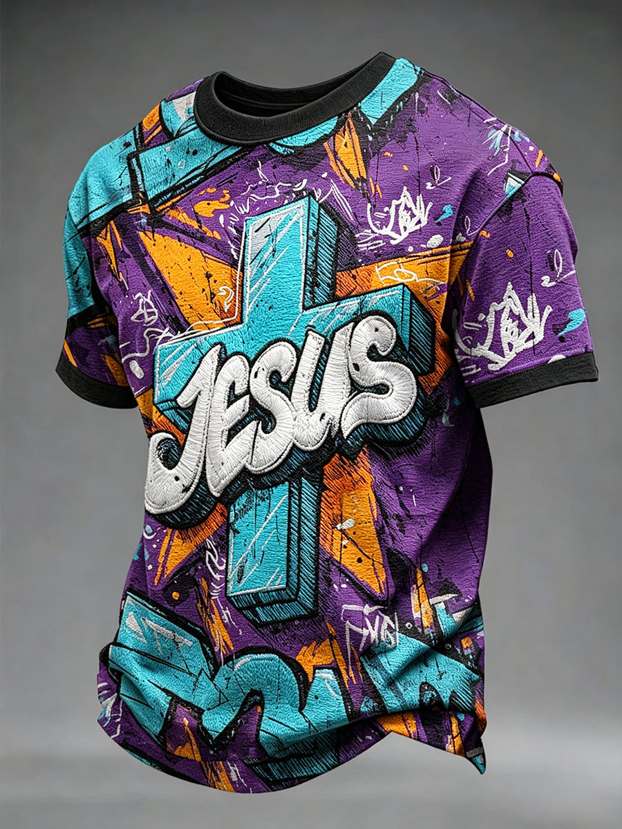 Men's Christian Jesus Cross Art Short Sleeve T-shirt