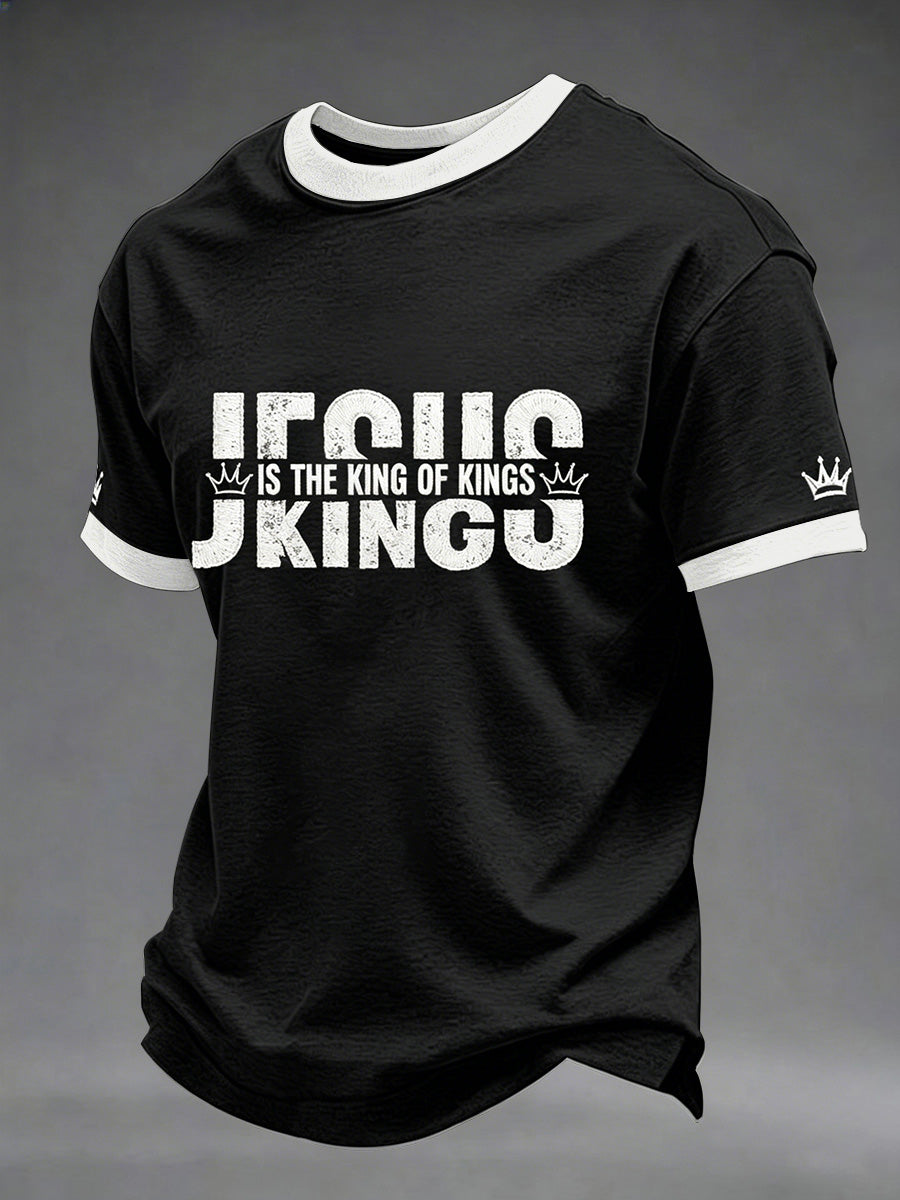 Men's Christian Cross Jesus Is The King Of Kings Print Tee