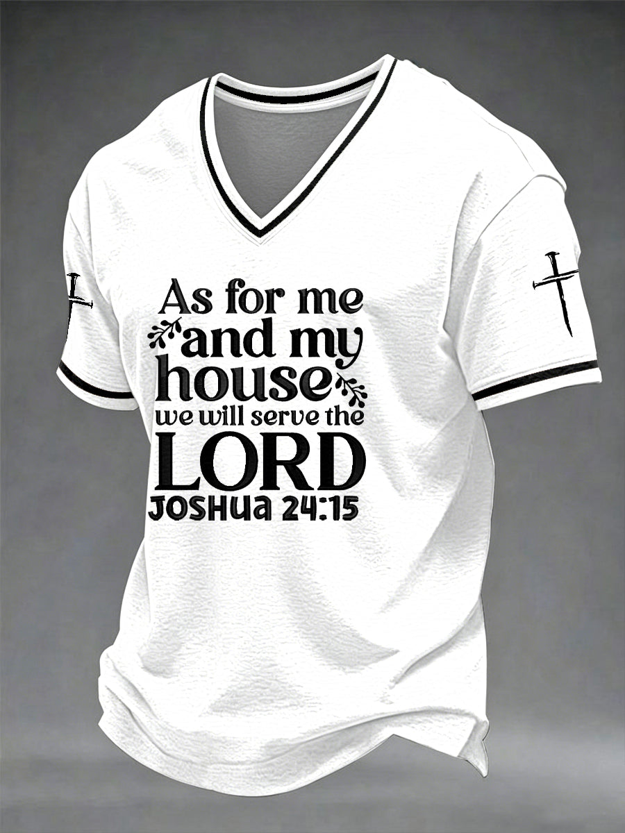 Men's "As for me and my household, we will serve the Lord."  V-neck T-shirt