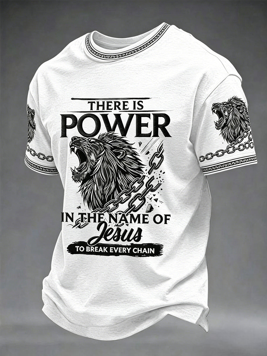 Men's Christian There Is Power In The Name Of Jesus To Break Every Chain Print Casual Tee