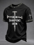 Men's Christian Cross Iron Sharpens Iron Print Casual Tee