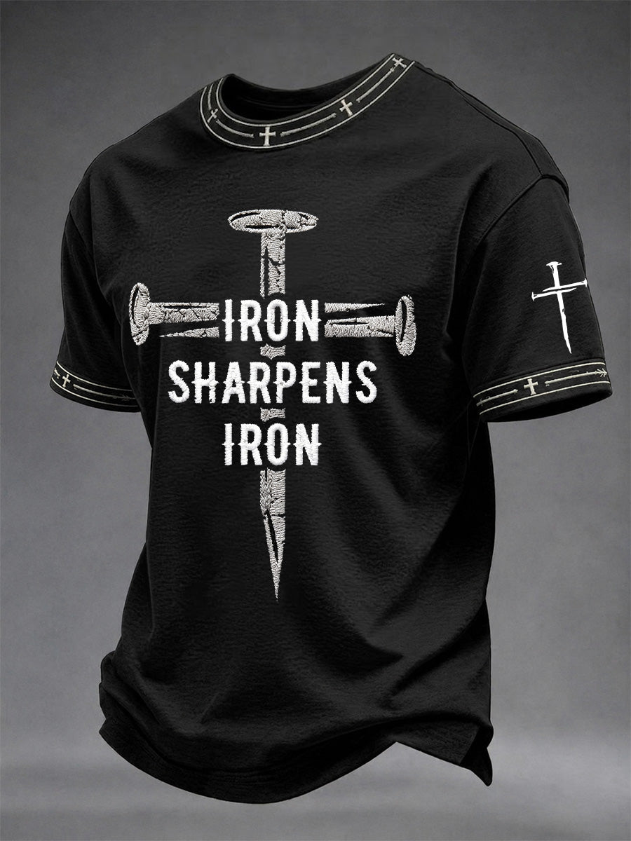 Men's Christian Cross Iron Sharpens Iron Print Casual Tee