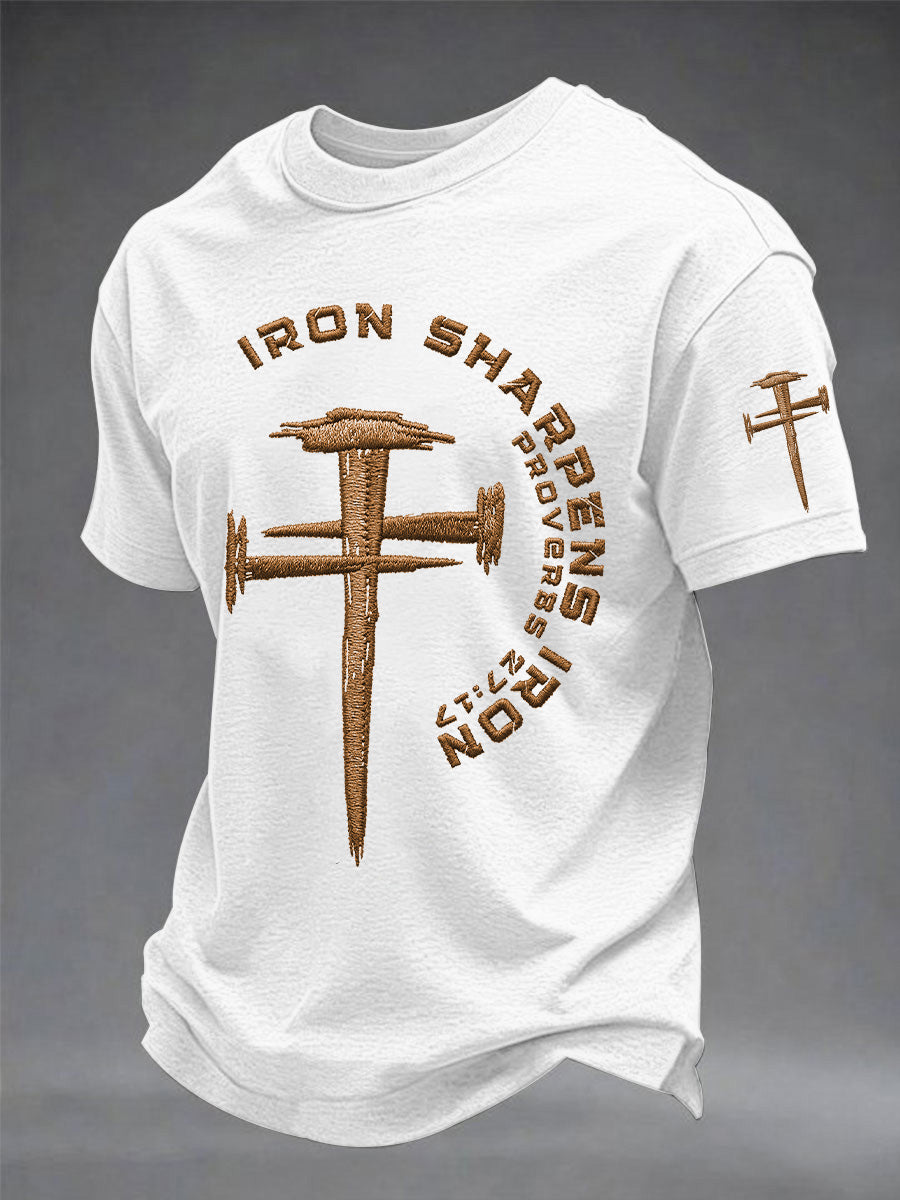 Men's Christian Cross Iron Sharpens Iron Print Casual Tee