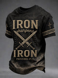 Men's Christian Cross Iron Sharpens Iron Print Casual Tee