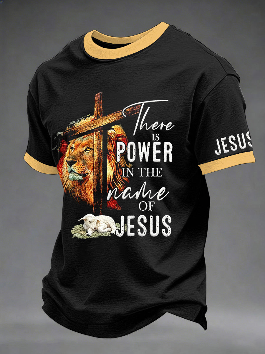 Men's Christian There Is Power In The Name Of Jesus Print Casual Tee