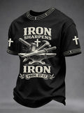 Men's Christian Cross Iron Sharpens Iron Print Casual Tee