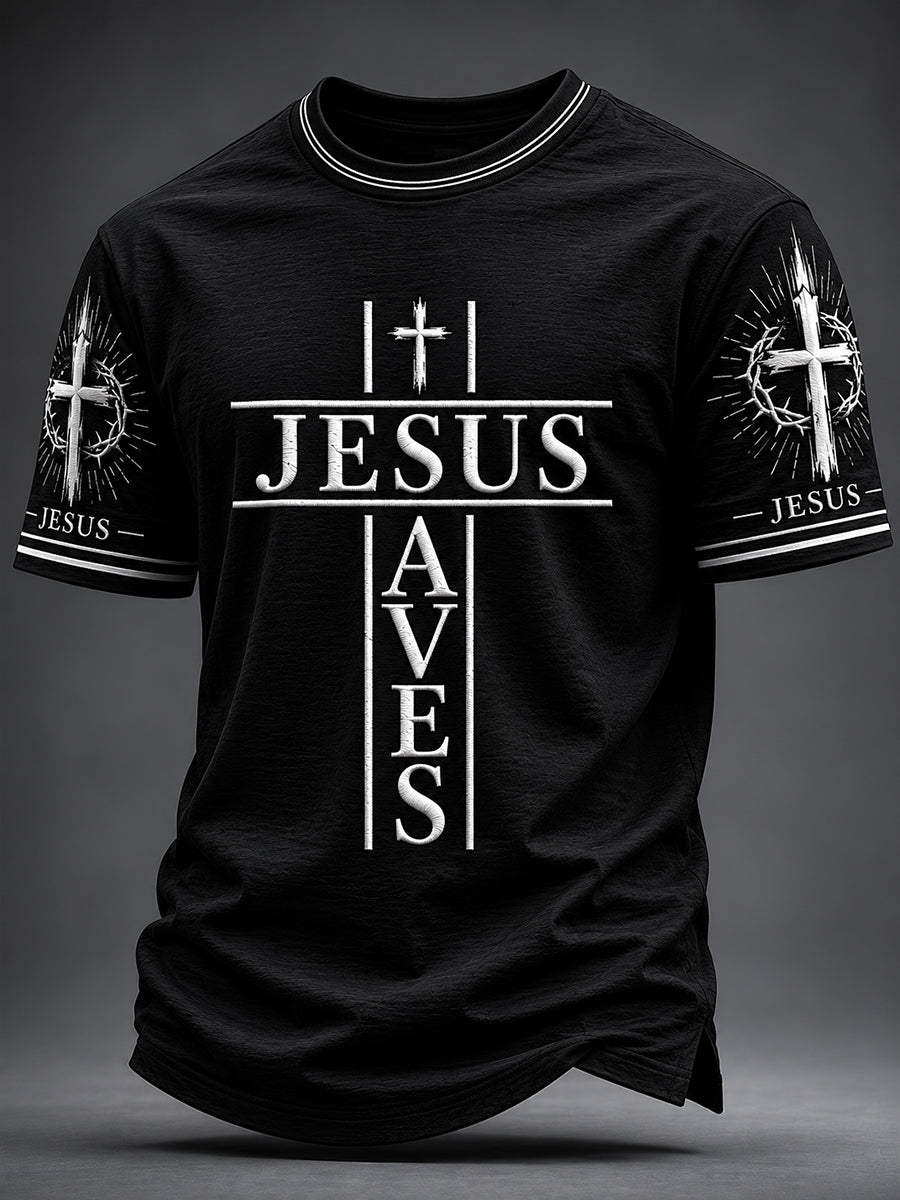 Men's Christian JESUS SAVES  Cross Short Sleeve T-shirt
