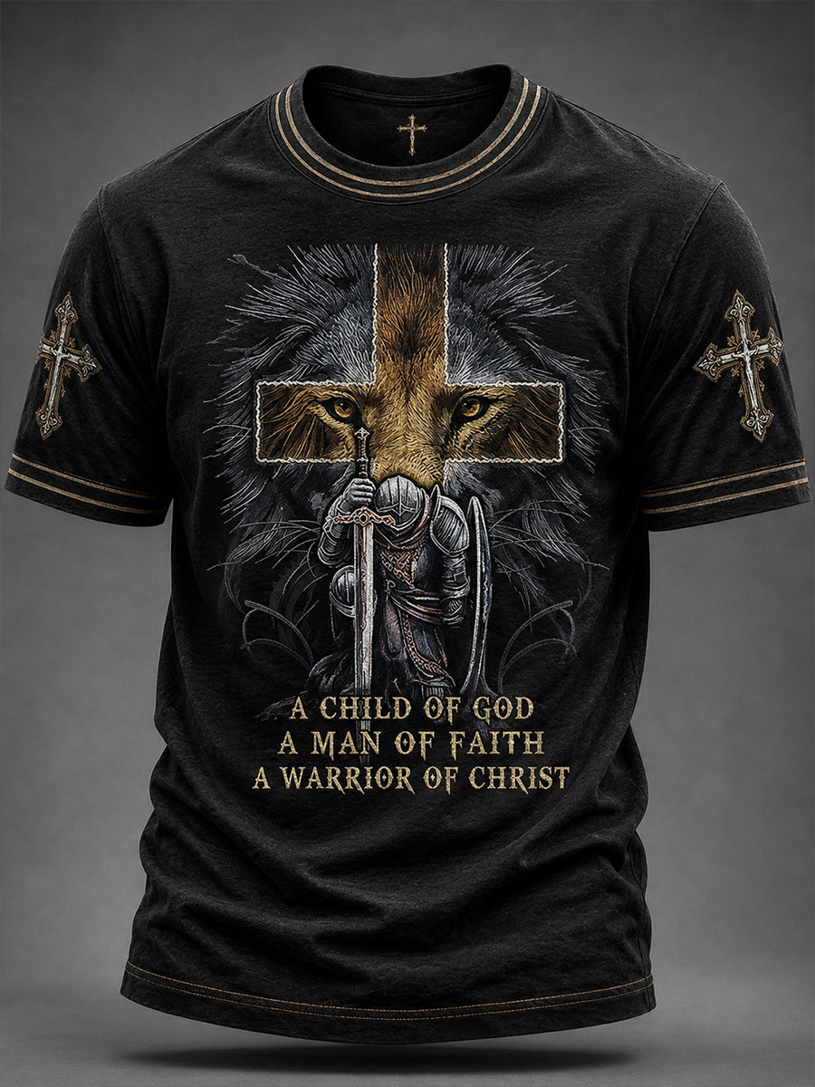 Herren Christian Man of Faith Löwe und Kreuz Kurzarm-T-Shirt
