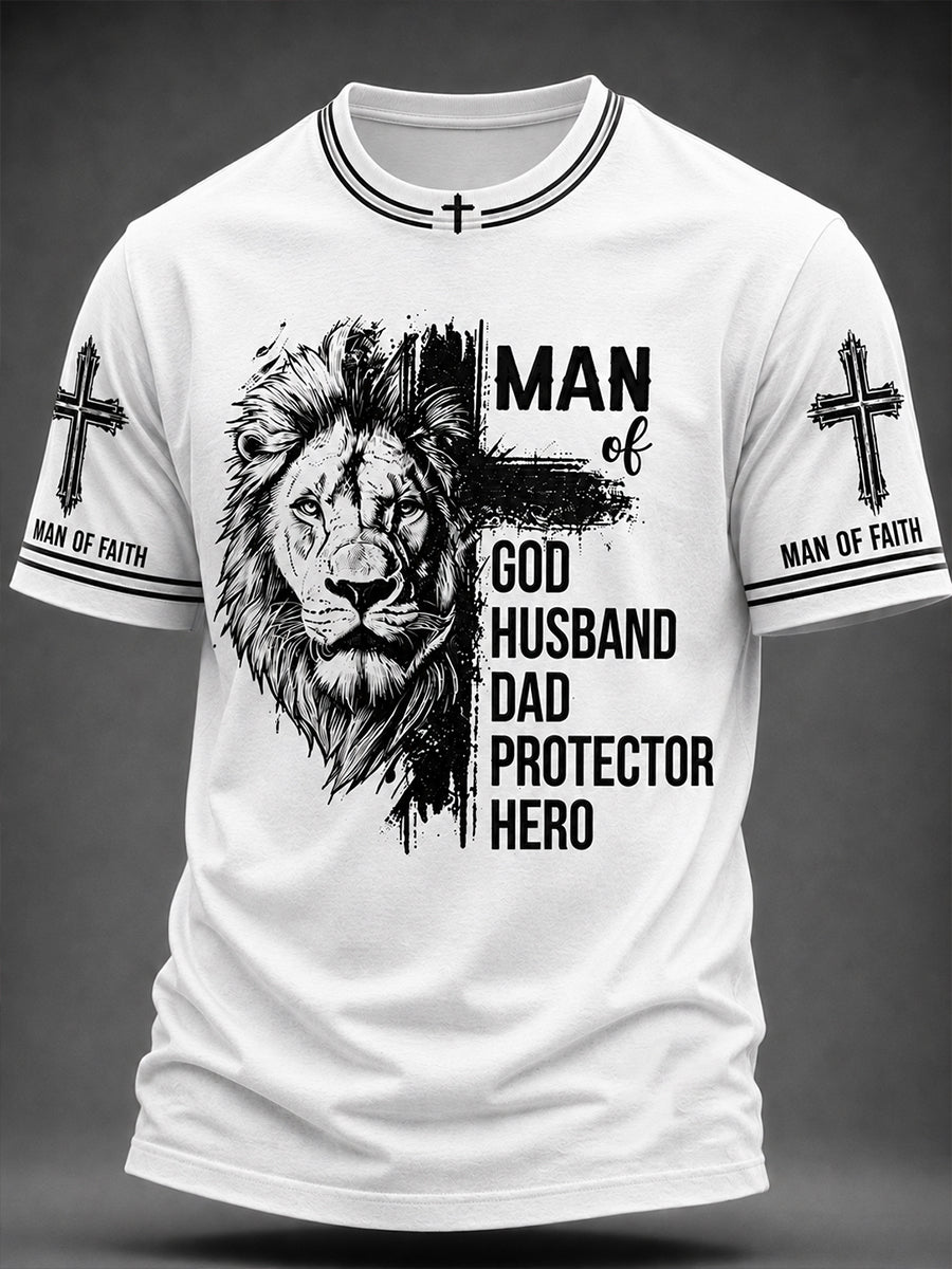 Herren Christian Man of Faith Löwe und Kreuz Kurzarm-T-Shirt