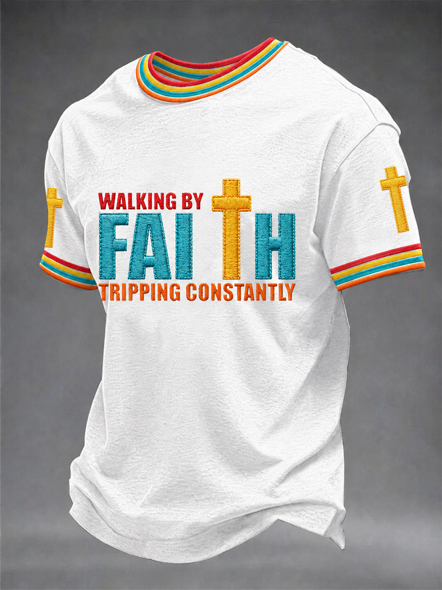 Men's Christian Cross Print Casual Tee