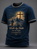 Men's Christian Walk By Faith Not By Sight Print Casual Tee