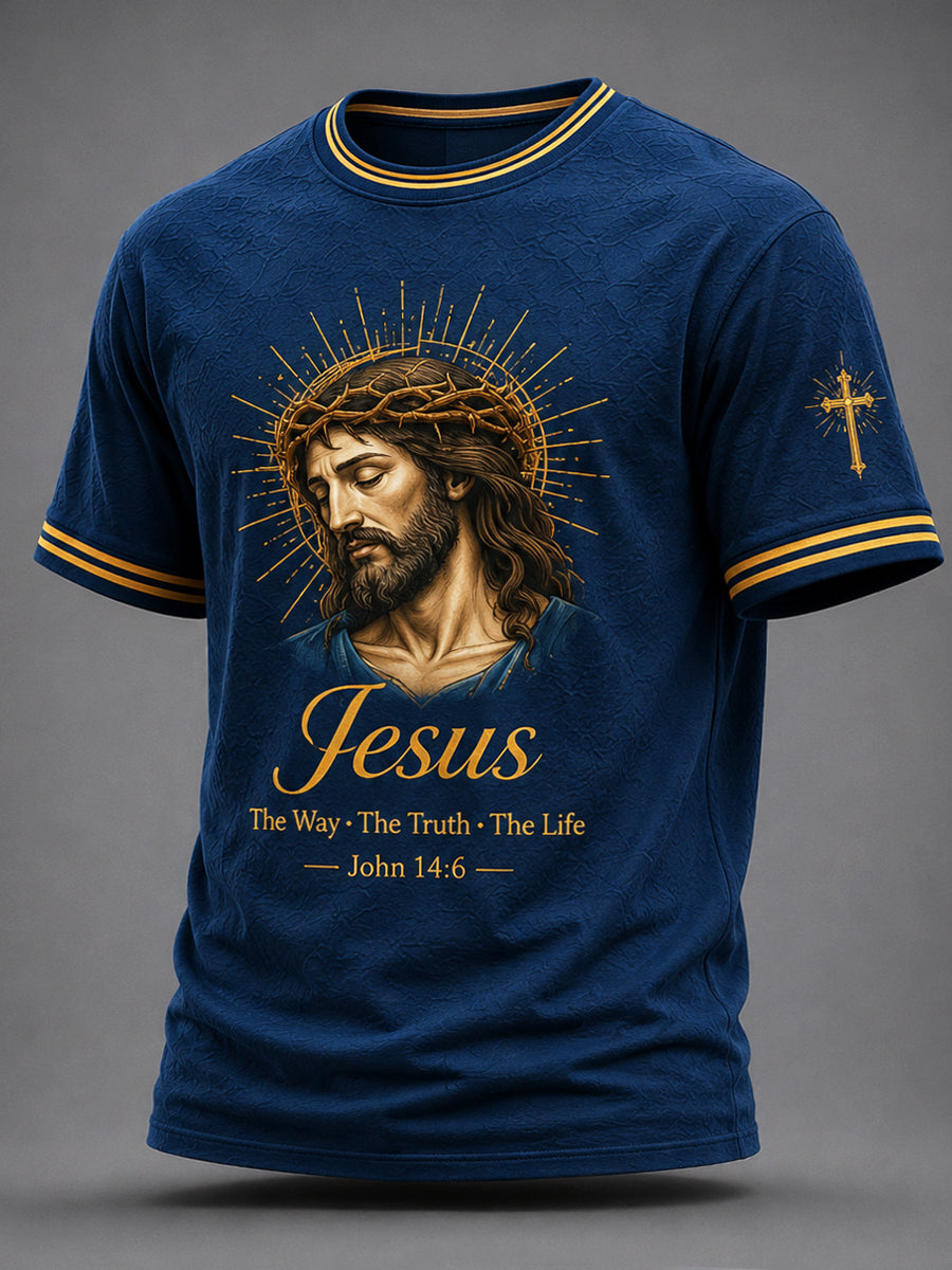 Men's Christian Jesus The Way The Truth The Life Print Casual Tee