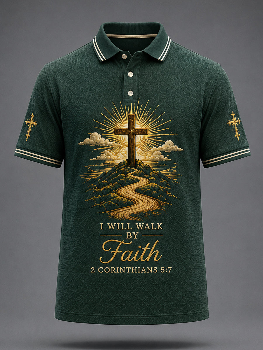 Men's Christian Walk By Faith Print Casual Polo