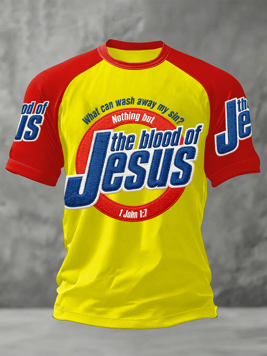 Men's The Blood Of Jesus Print Casual Tee