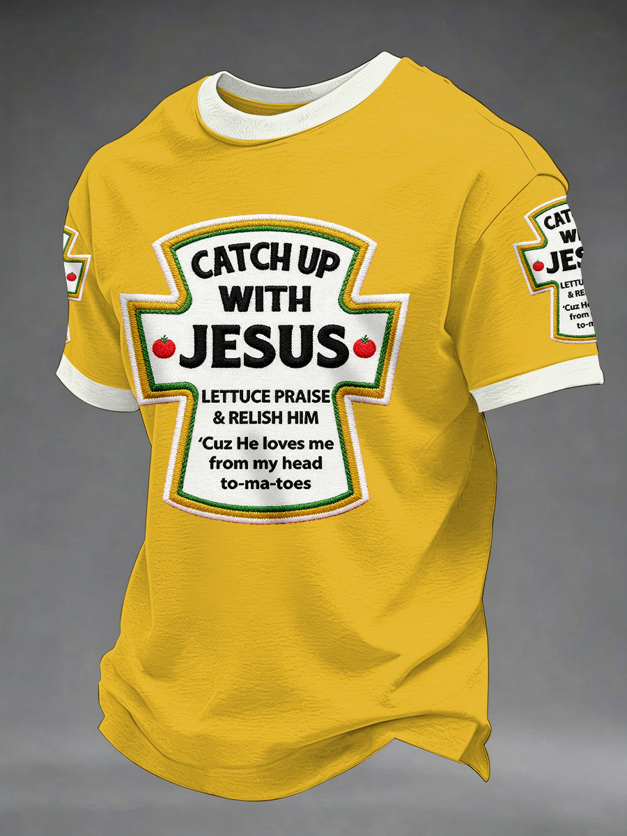 T-shirt décontracté pour homme avec imprimé « Catch Up With Jesus »