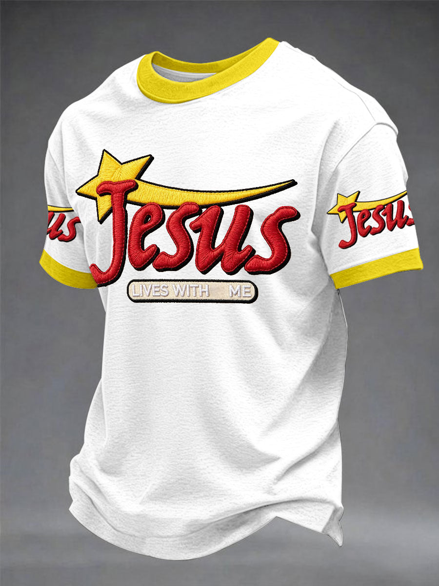 Men's Jesus Lives With Me Christian Casual Unisex T-shirt