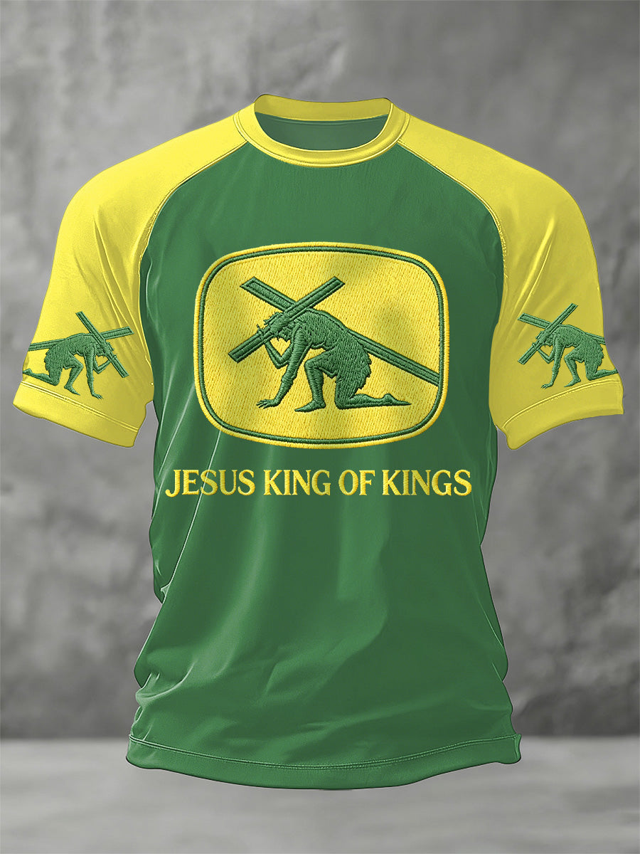 Men's Funny Christian God Jesus King Of Kings Print Casual Tee