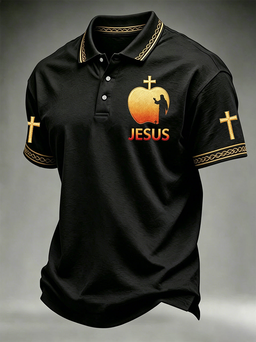 Men's Funny Christian God Print Casual Polo