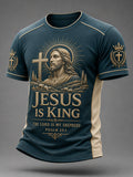 Men's Jesus Is King Of Kings Print Casual Tee