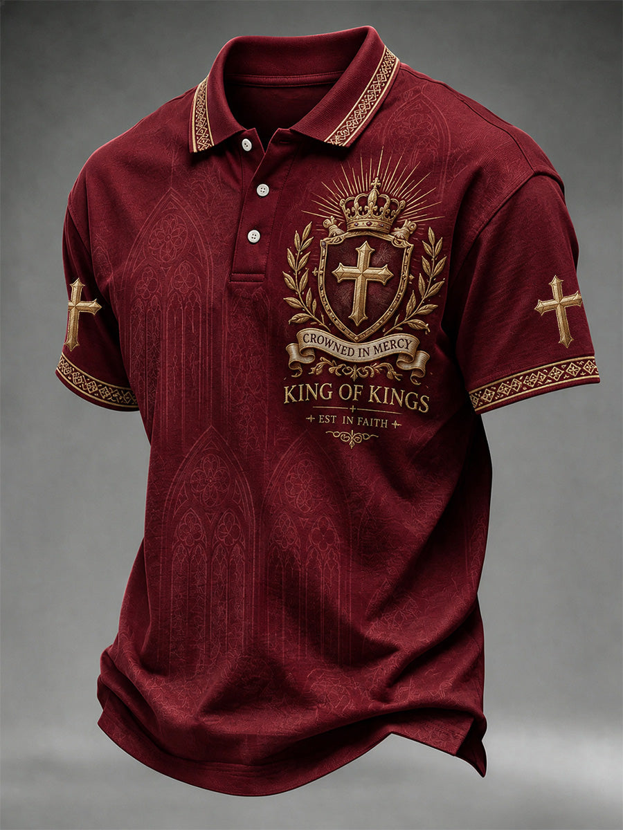 Men's Funny Christian God Print Casual Polo