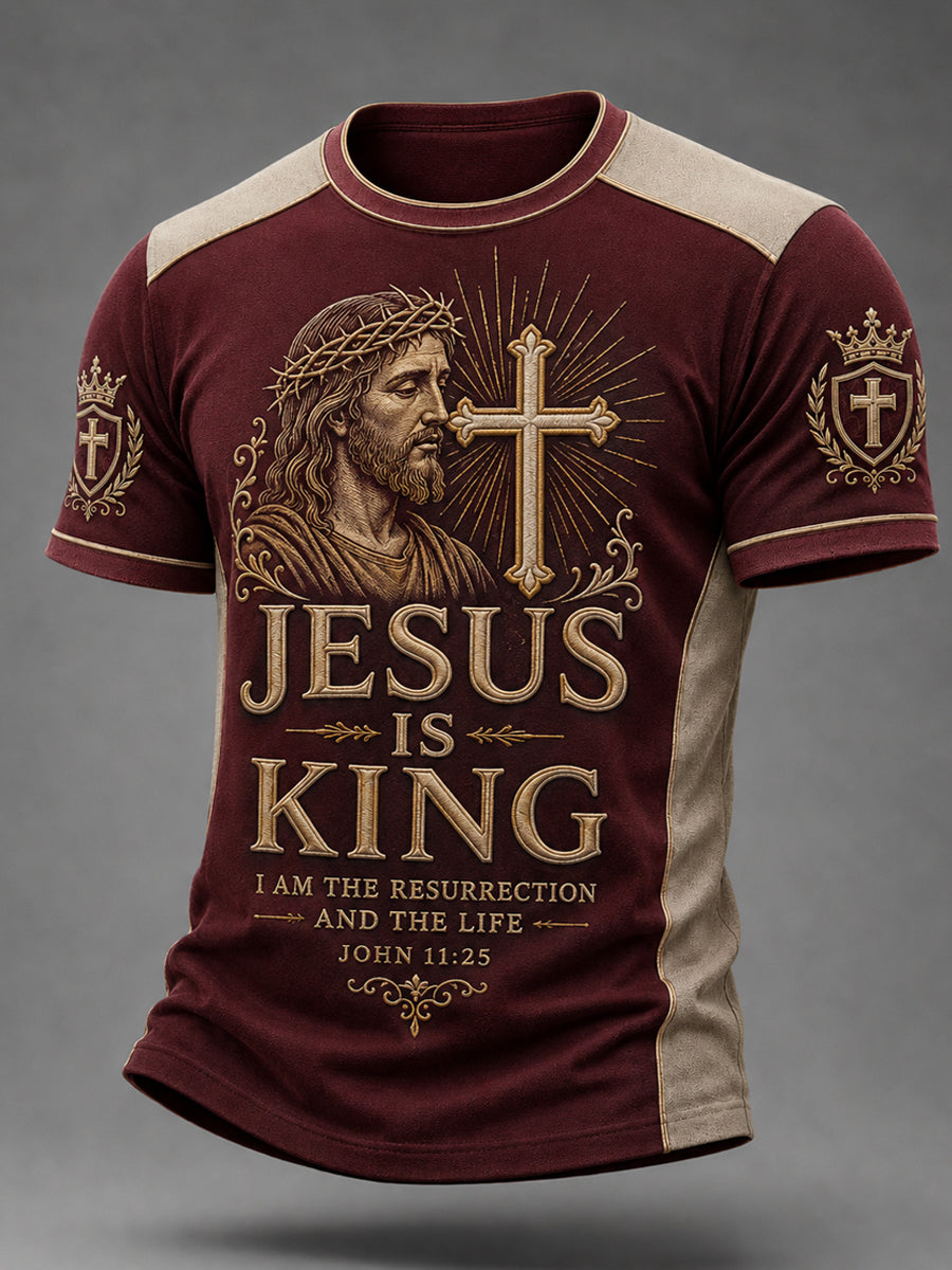 Men's Jesus Is King Of Kings Print Casual Tee