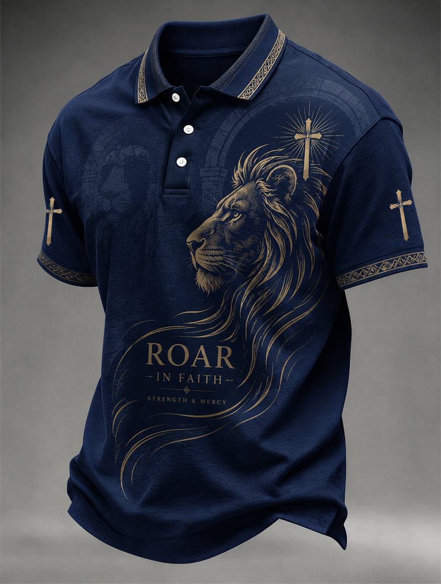 Men's Funny Christian God Print Casual Polo