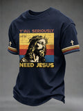 Men's Christian Jesus Print Casual Tee