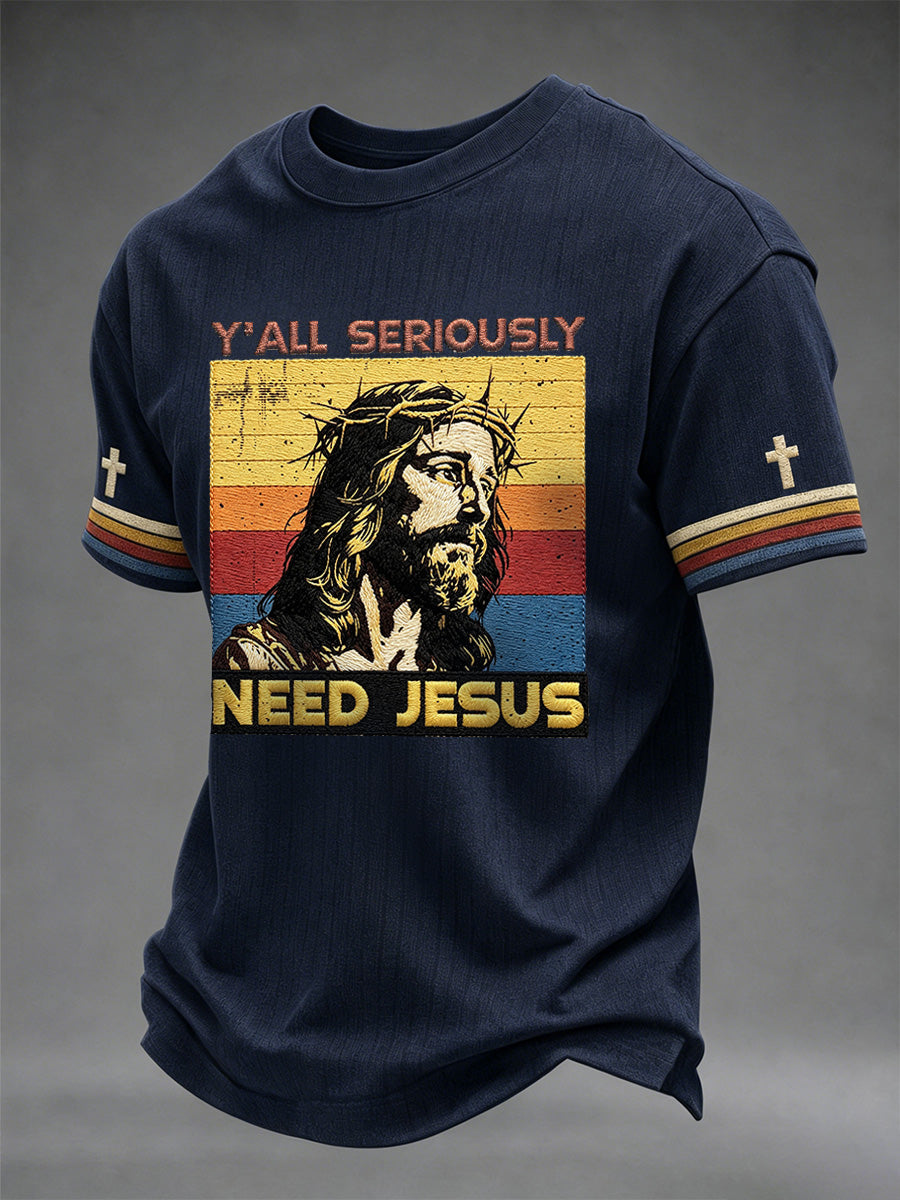 Men's Christian Jesus Print Casual Tee